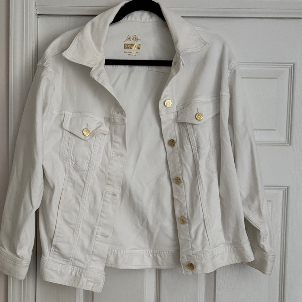 Lilly Pulitzer White Jean Jacket with Gold Buttons